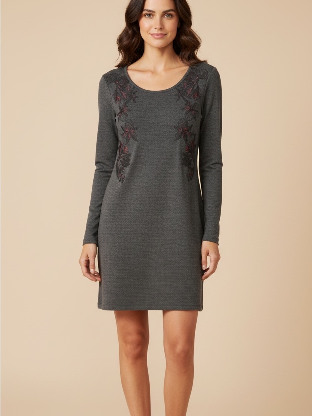 SCHWIING womens Grey printed  Long-Sleeve stretch Dress size small